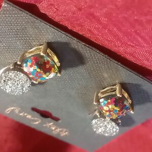 Druzy stone & multi color glitter Crystal cut studed earrings Nwt